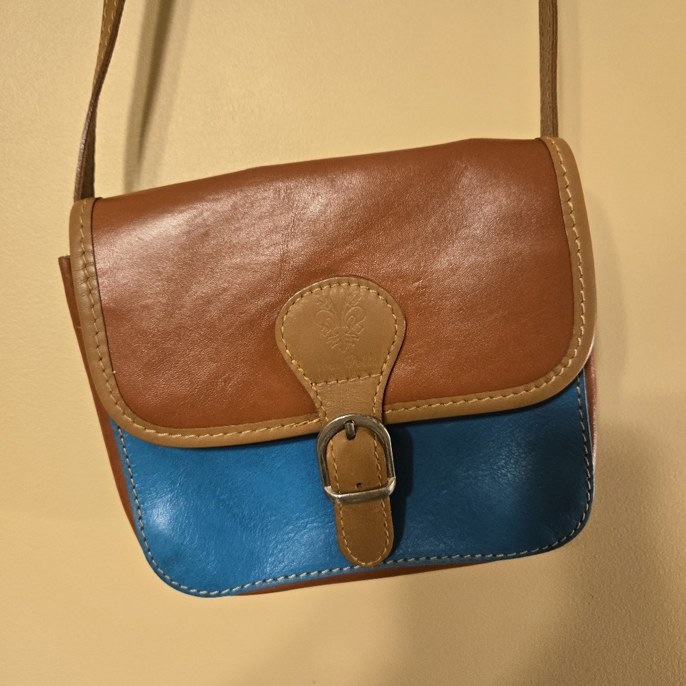 Vera Pelle Brown and Blue Crossbody Bag